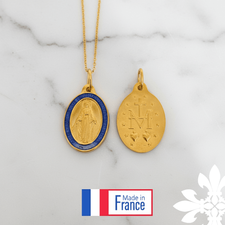 Rue du Bac Blue Enamel Miraculous Medal Necklace (18”) | Guadalupe