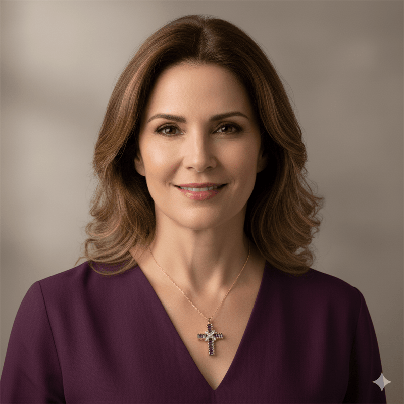 Gold - Plated Violet Zirconia Cross Necklace 18 - inch - Guadalupe Gifts