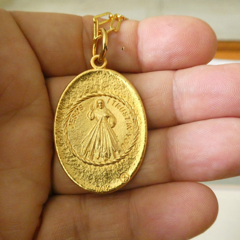 Gold - Plated Virgin Mary and Divine Mercy Necklace 22 - inch - Guadalupe Gifts