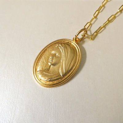 Gold - Plated Virgin Mary and Divine Mercy Necklace 22 - inch - Guadalupe Gifts