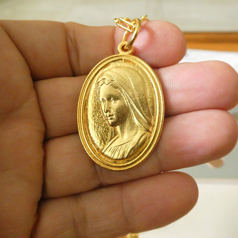 Gold - Plated Virgin Mary and Divine Mercy Necklace 22 - inch - Guadalupe Gifts