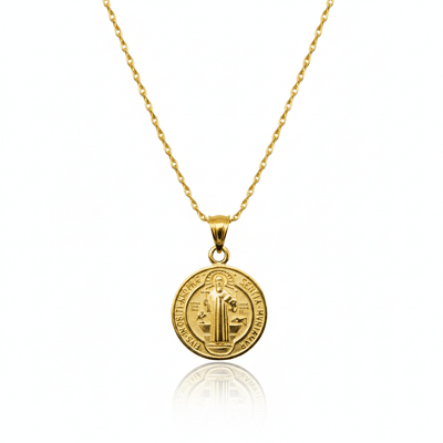 Gold Saint Benedict Medal Necklace 18 - inch - Guadalupe Gifts