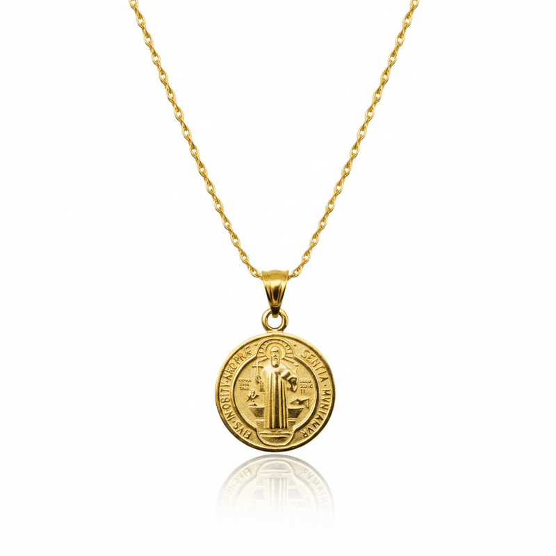 Gold Saint Benedict Medal Necklace 18 - inch - Guadalupe Gifts