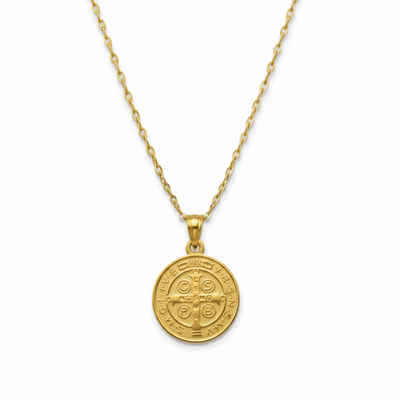 Gold Saint Benedict Medal Necklace 18 - inch - Guadalupe Gifts