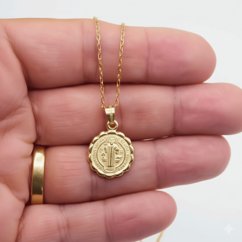 Gold Saint Benedict Medal Verona Necklace 18 - inch - Guadalupe Gifts