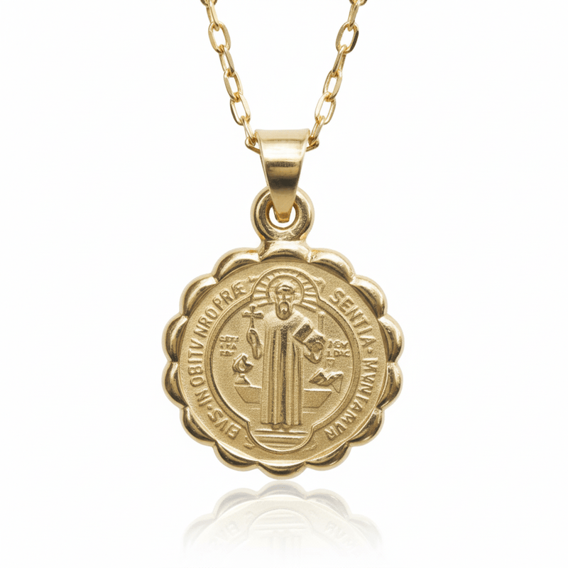 Gold Saint Benedict Medal Verona Necklace 18 - inch - Guadalupe Gifts