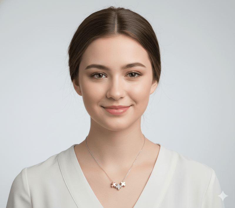 Gold Vermeil 3 - Tone Cross Charm Necklace 18 - inch - Guadalupe Gifts