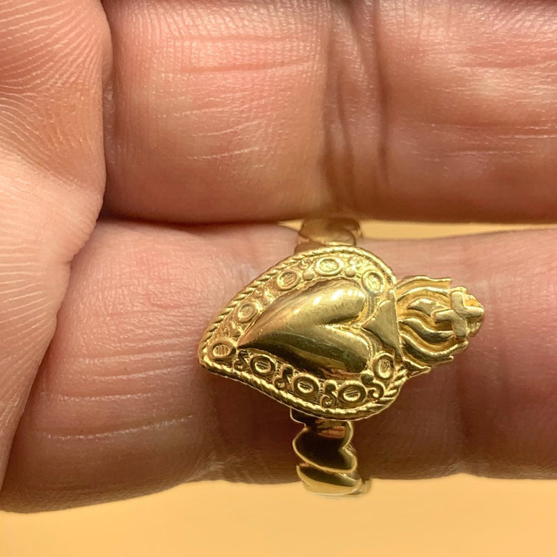 Gold Vermeil Adjustable Sacred Heart Ring - Guadalupe Gifts