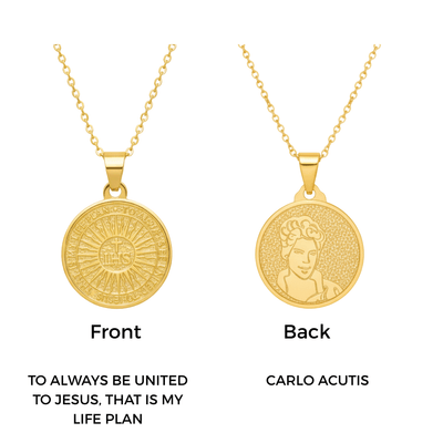 Gold Vermeil Blessed Carlo Acutis Medal Necklace 18 - inch - Guadalupe Gifts