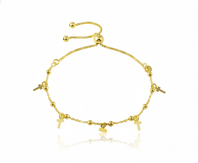 Gold Vermeil Cross Charm Lariat Bracelet 7.5" - Guadalupe Gifts