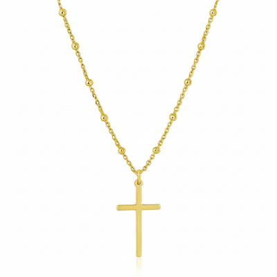 Gold Vermeil Cross Pendant with Beaded Chain 18 - inch - Guadalupe Gifts