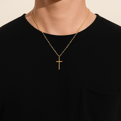 Gold Vermeil Cross Pendant with Beaded Chain 18 - inch - Guadalupe Gifts