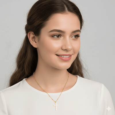 Gold Vermeil Cross Pendant with Beaded Chain 18 - inch - Guadalupe Gifts