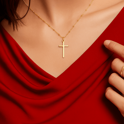 Gold Vermeil Cross Pendant with Beaded Chain 18 - inch - Guadalupe Gifts
