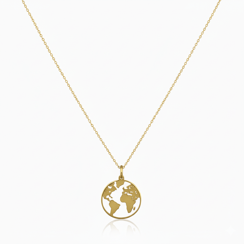 Gold Vermeil Globe Charm Necklace 18 - inch - Guadalupe Gifts