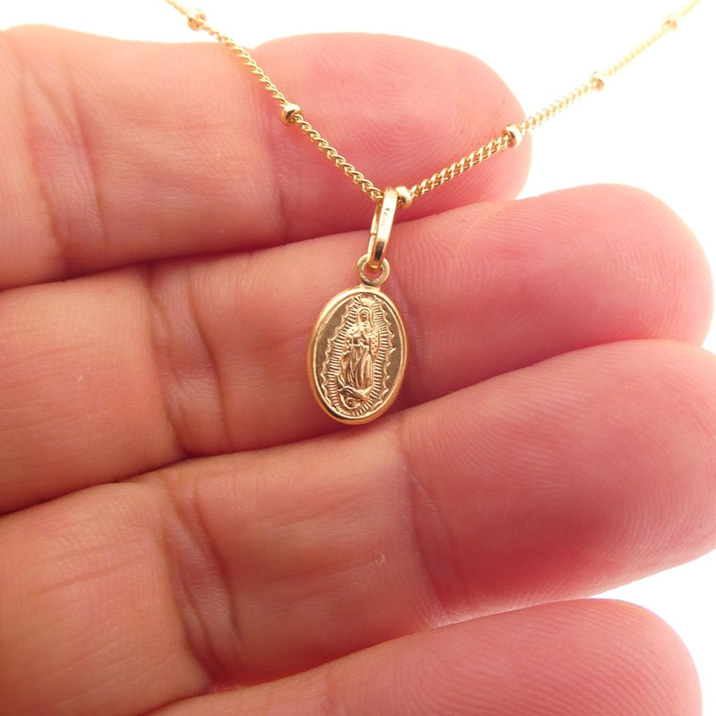 Gold Vermeil Lady of Guadalupe Pendant Necklace 16" - Guadalupe Gifts