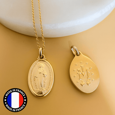 Gold Vermeil Large Miraculous Medal Necklace 18" | France | Rue du Bac - Guadalupe Gifts