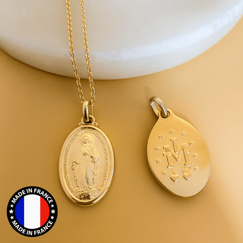 Gold Vermeil Large Miraculous Medal Necklace 18" | France | Rue du Bac - Guadalupe Gifts