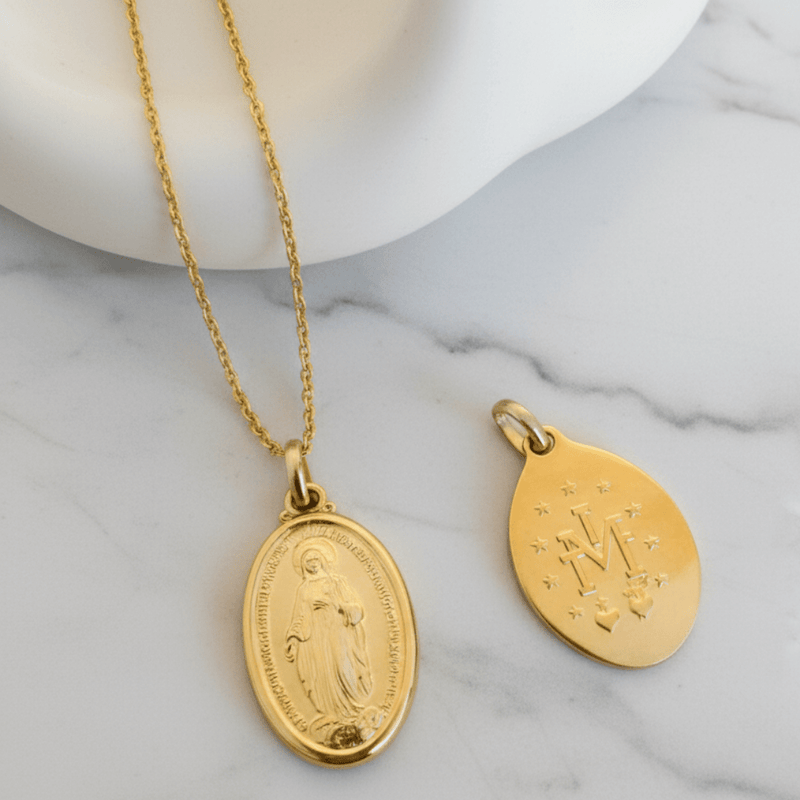 Gold Vermeil Large Miraculous Medal Necklace 18" | France | Rue du Bac - Guadalupe Gifts