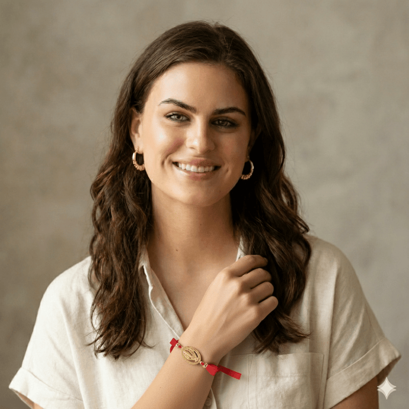 Gold Vermeil Miraculous Medal Adjustable Red Velvet Bracelet 7.5 - inch - Guadalupe Gifts