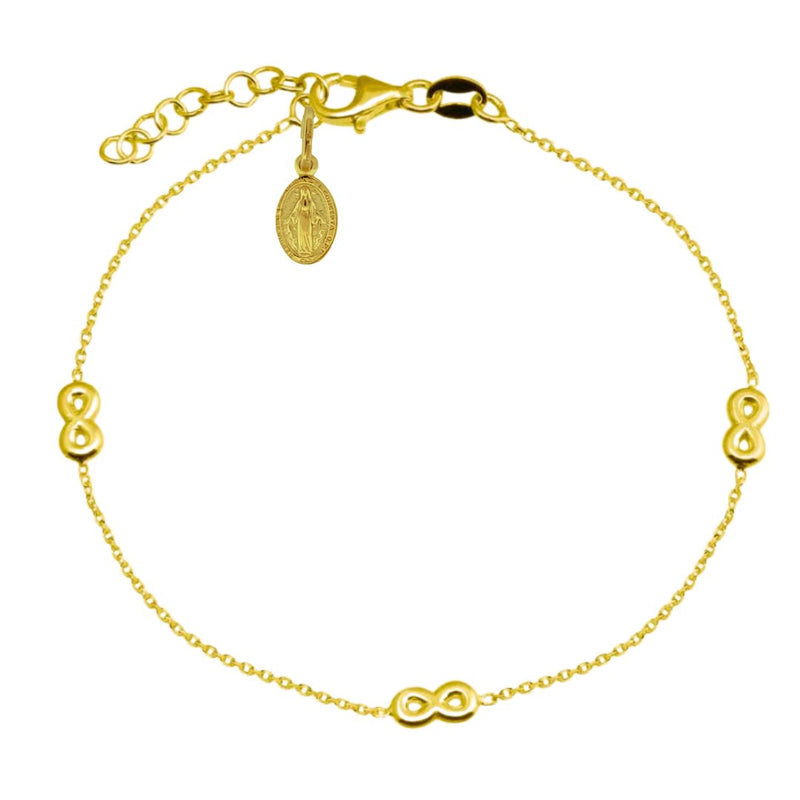 Gold Vermeil Miraculous Medal Infinity Bracelet 7"+ 0.5" - Guadalupe Gifts