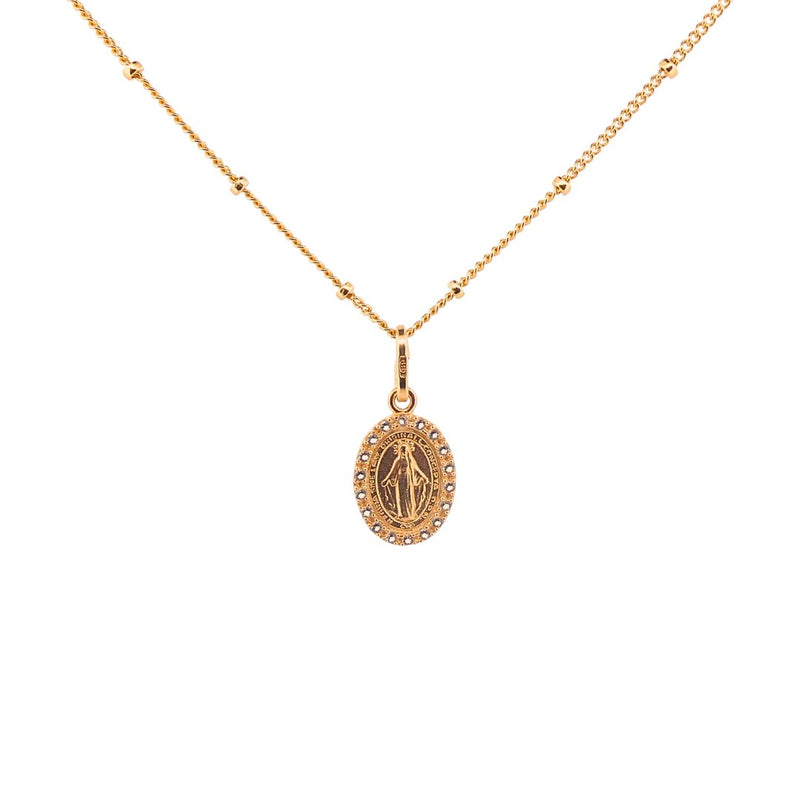 Gold Vermeil Miraculous Medal Pendant with White Cubic Zirconia 16" - Guadalupe Gifts