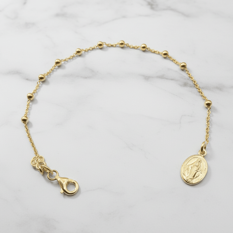 Gold Vermeil Miraculous Medal Rosary Bracelet 7.5 - inch - Guadalupe Gifts