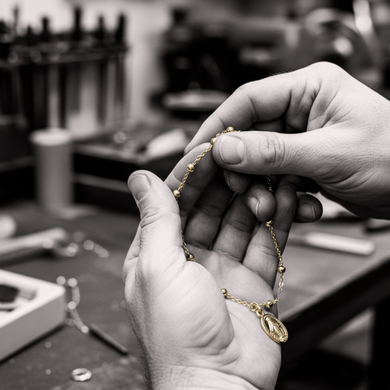 Gold Vermeil Miraculous Medal Rosary Bracelet 7.5 - inch - Guadalupe Gifts