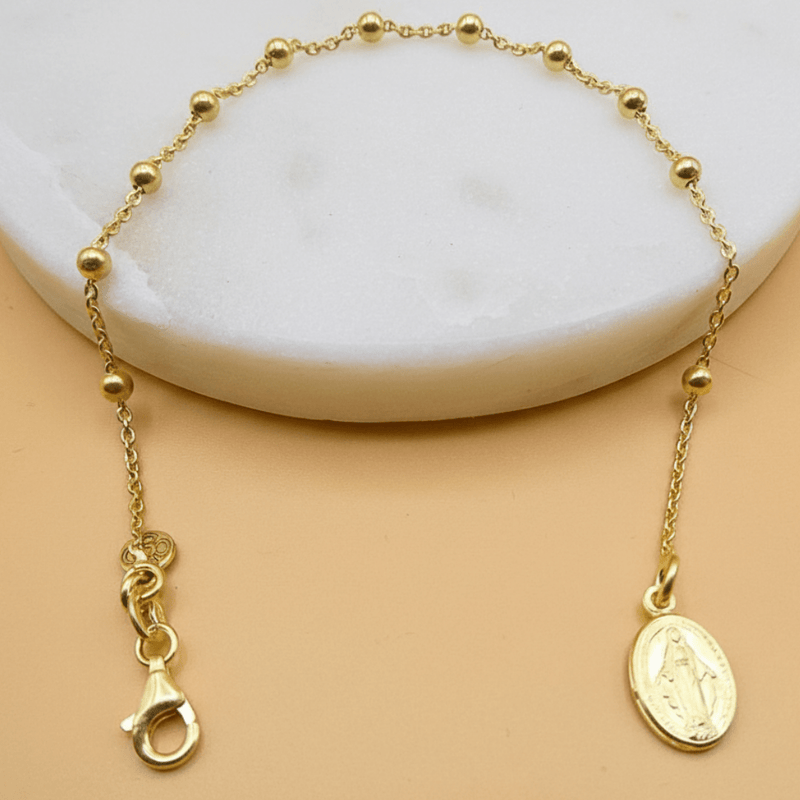 Gold Vermeil Miraculous Medal Rosary Bracelet 7.5 - inch - Guadalupe Gifts
