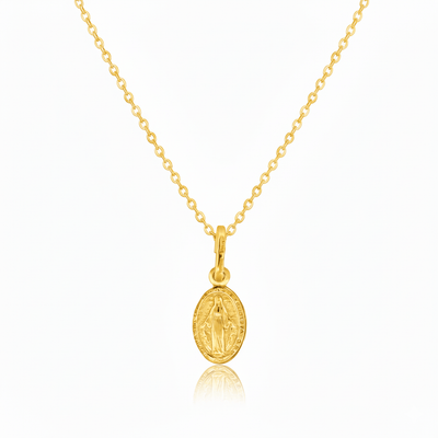 Gold Vermeil Miraculous Virgin Mary Small Medal Necklace 18 - inch - Guadalupe Gifts