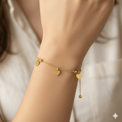 Gold Vermeil Multi Heart Beaded Lariat Bracelet 7.5" - Guadalupe Gifts