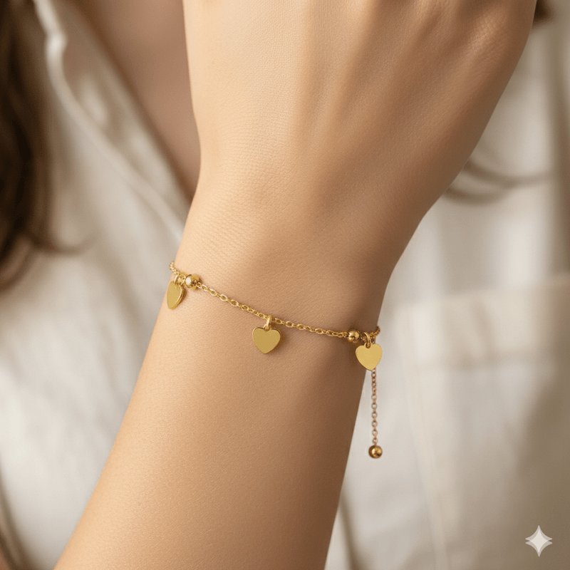 Gold Vermeil Multi Heart Beaded Lariat Bracelet 7.5" - Guadalupe Gifts