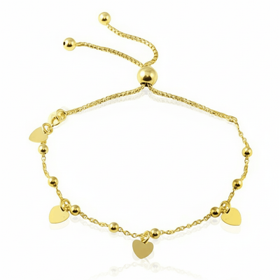 Gold Vermeil Multi Heart Beaded Lariat Bracelet 7.5" - Guadalupe Gifts