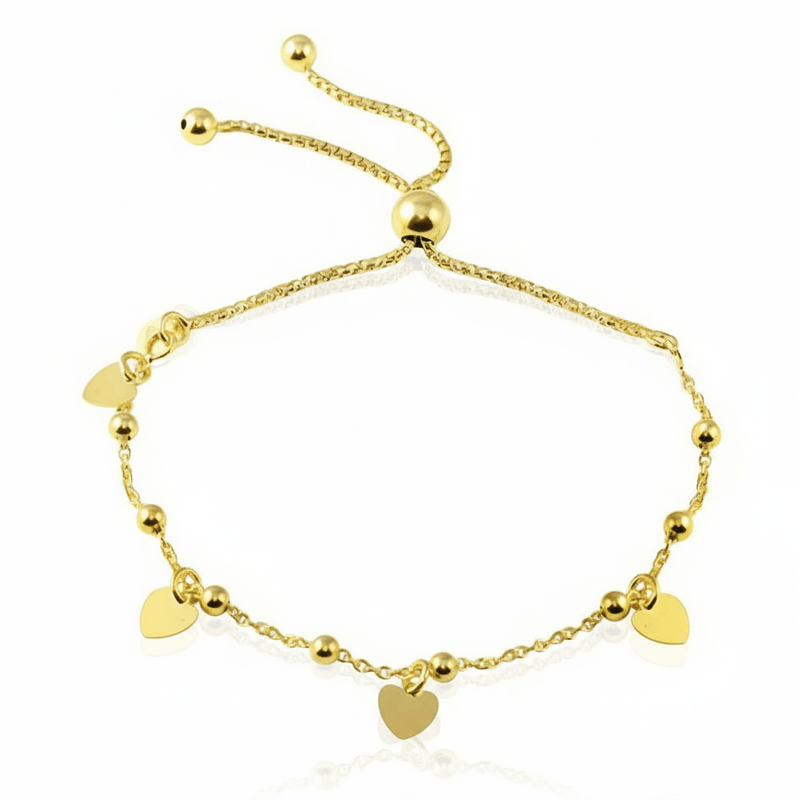 Gold Vermeil Multi Heart Beaded Lariat Bracelet 7.5" - Guadalupe Gifts