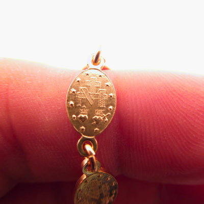 Gold Vermeil Religious Charm Bracelet - 10 Miraculous Medal & Cross 6.5" + 1.5” - Guadalupe Gifts