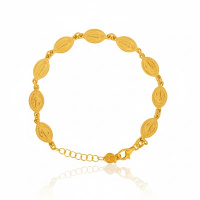 Gold Vermeil Religious Charm Bracelet - 9 Miraculous Medals 6.5" + 1.5” - Guadalupe Gifts