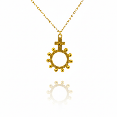 Gold Vermeil Rosary Ring Necklace 18" - Guadalupe Gifts
