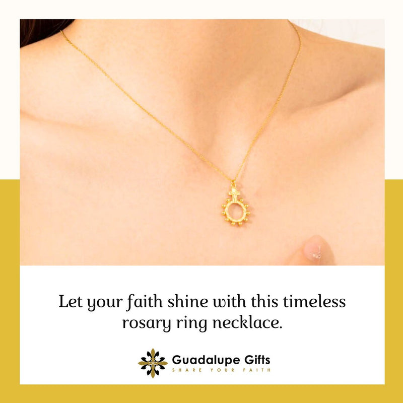 Gold Vermeil Rosary Ring Necklace 18" - Guadalupe Gifts