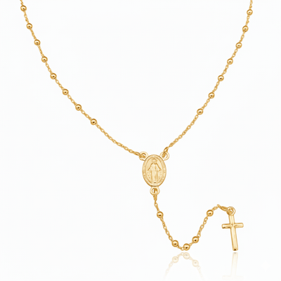 Gold Vermeil Tiny Bead Miraculous Medal Rosary Necklace 18 - inch - Guadalupe Gifts