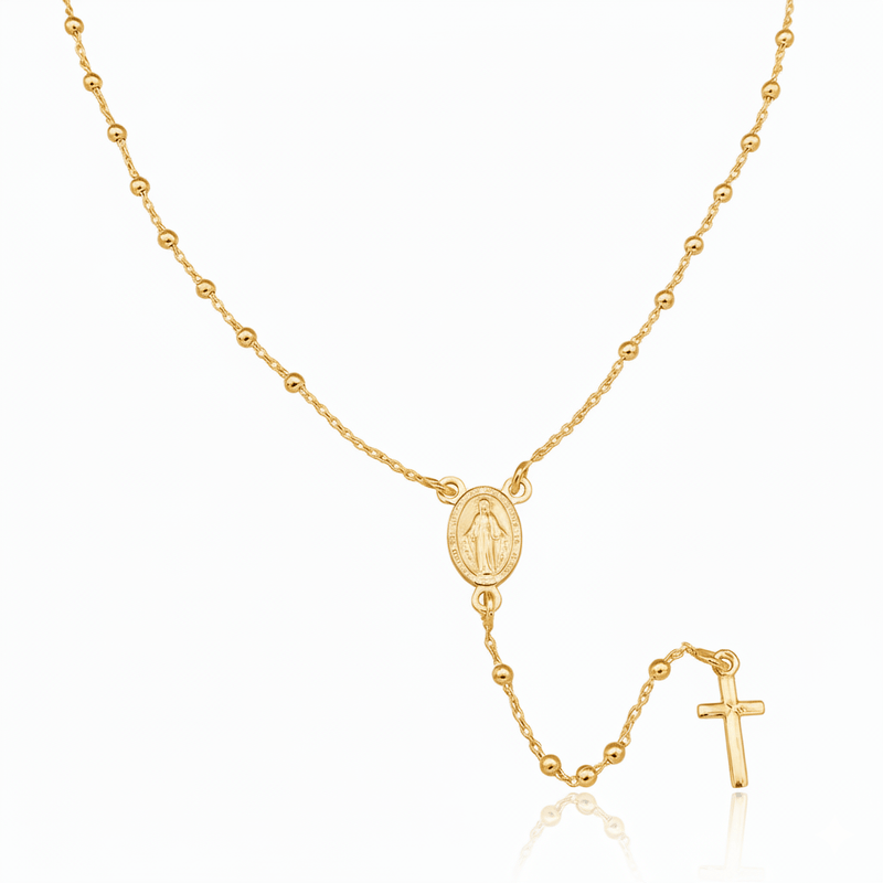 Gold Vermeil Tiny Bead Miraculous Medal Rosary Necklace 18 - inch - Guadalupe Gifts
