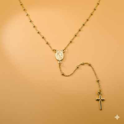 Gold Vermeil Tiny Bead Miraculous Medal Rosary Necklace 18 - inch - Guadalupe Gifts