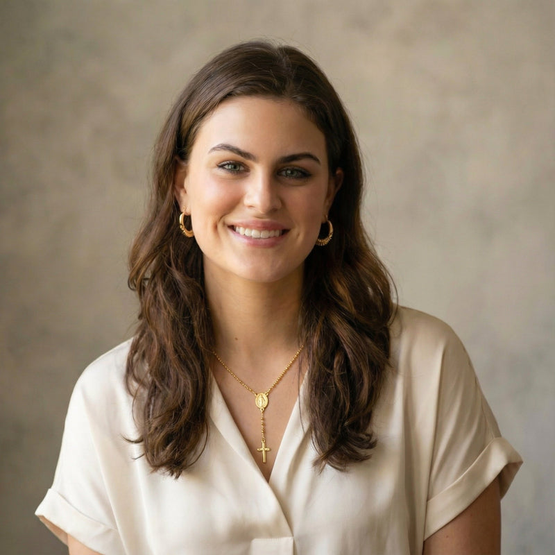 Gold Vermeil Tiny Bead Miraculous Medal Rosary Necklace 18 - inch - Guadalupe Gifts