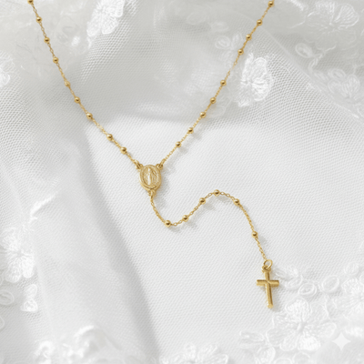 Gold Vermeil Tiny Bead Miraculous Medal Rosary Necklace 18 - inch - Guadalupe Gifts