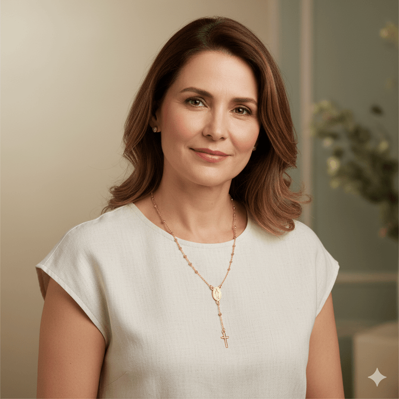 Gold Vermeil Tiny Bead Miraculous Medal Rosary Necklace 18 - inch - Guadalupe Gifts