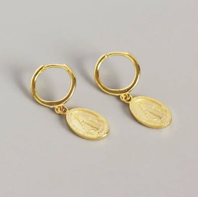 Gold Vermeil Virgin Mary Huggie Hoop Earrings - Guadalupe Gifts