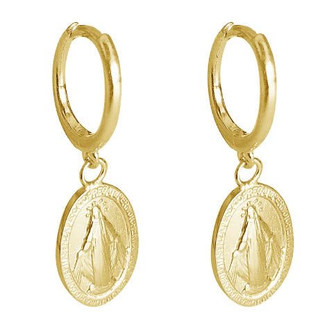 Gold Vermeil Virgin Mary Huggie Hoop Earrings - Guadalupe Gifts