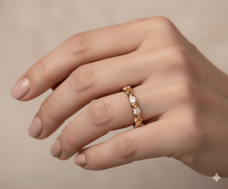 Gold Vermeil White Cubic Zirconias Rosary Ring - Guadalupe Gifts