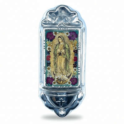 Guadalupe Holy Water Font w/ Pressed Flowers 11" - Guadalupe Gifts