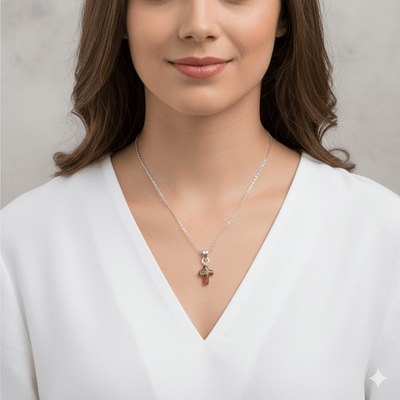 Guadalupe Mini Cross Necklace w/ Pressed Flowers 18 - inch - Guadalupe Gifts