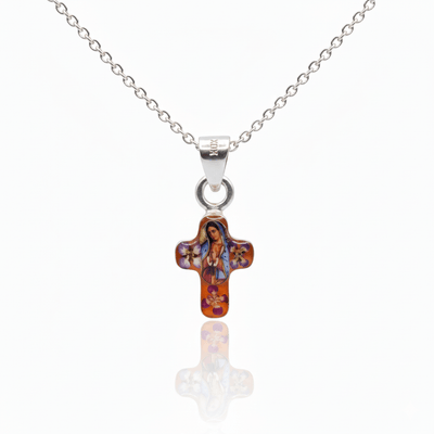 Guadalupe Mini Cross Necklace w/ Pressed Flowers 18 - inch - Guadalupe Gifts